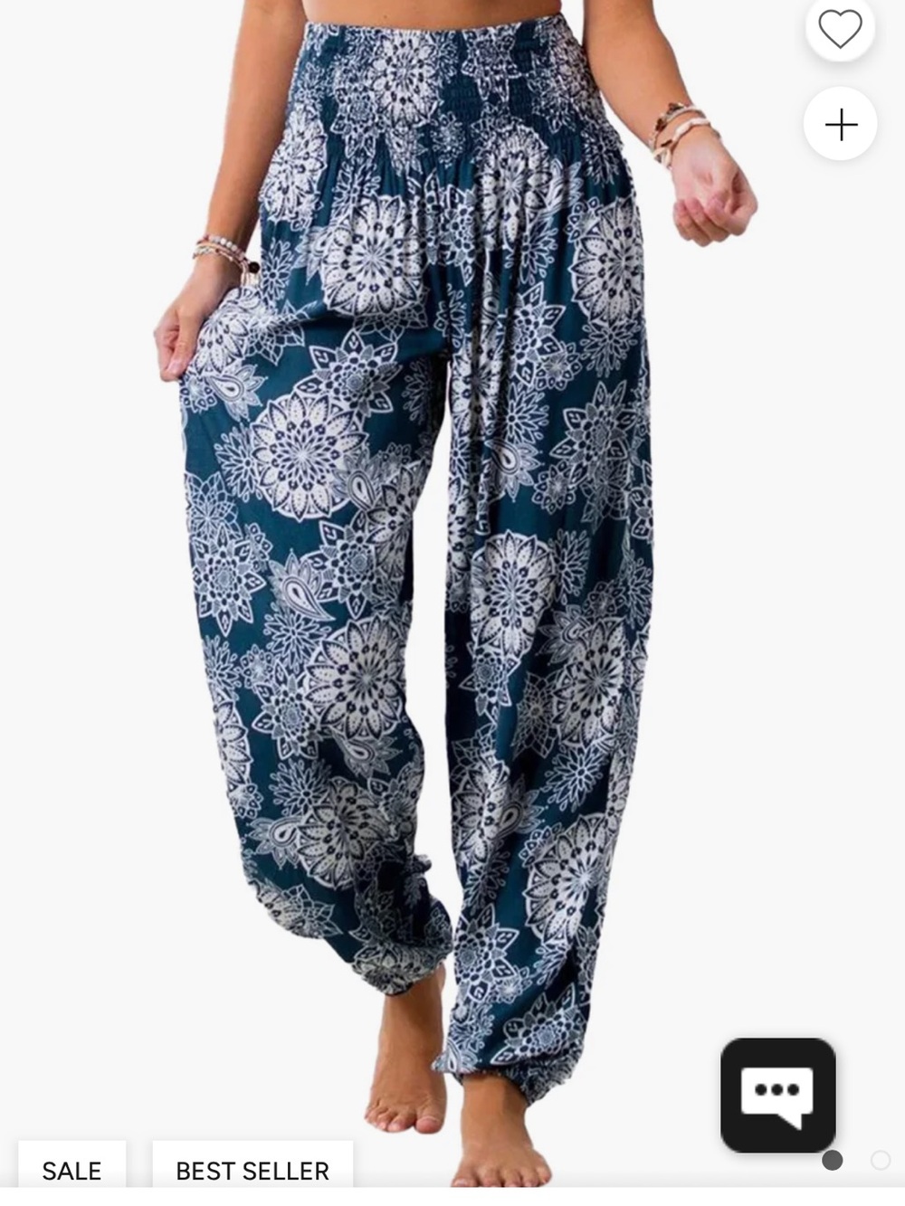 NWT Lotus and Luna Corfu Harem Pants Curve Size XL 1X Blue White Smocked Boho